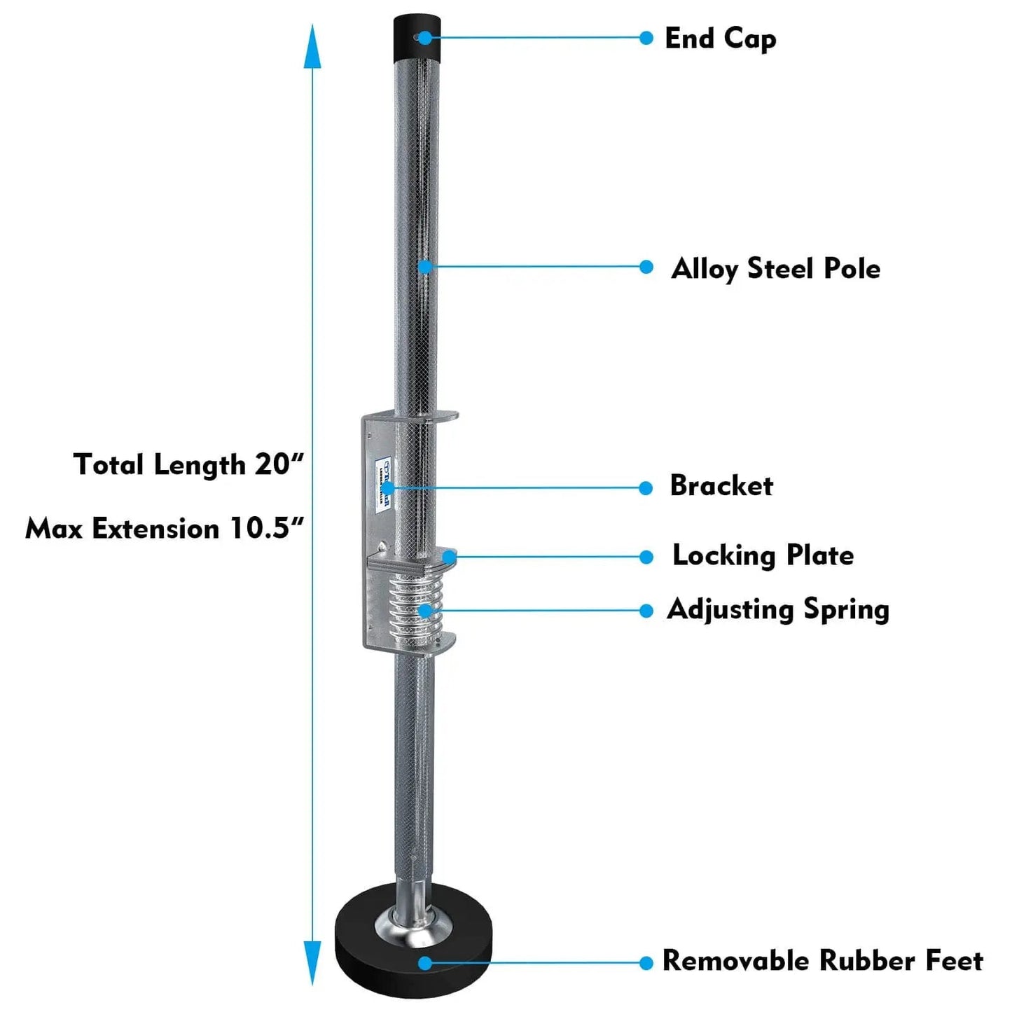 Adjustable Ladder Leveler Pair For Stairs And All Surfaces Anti Skid Alloy Steel Feet With Removable Rubber Caps side view