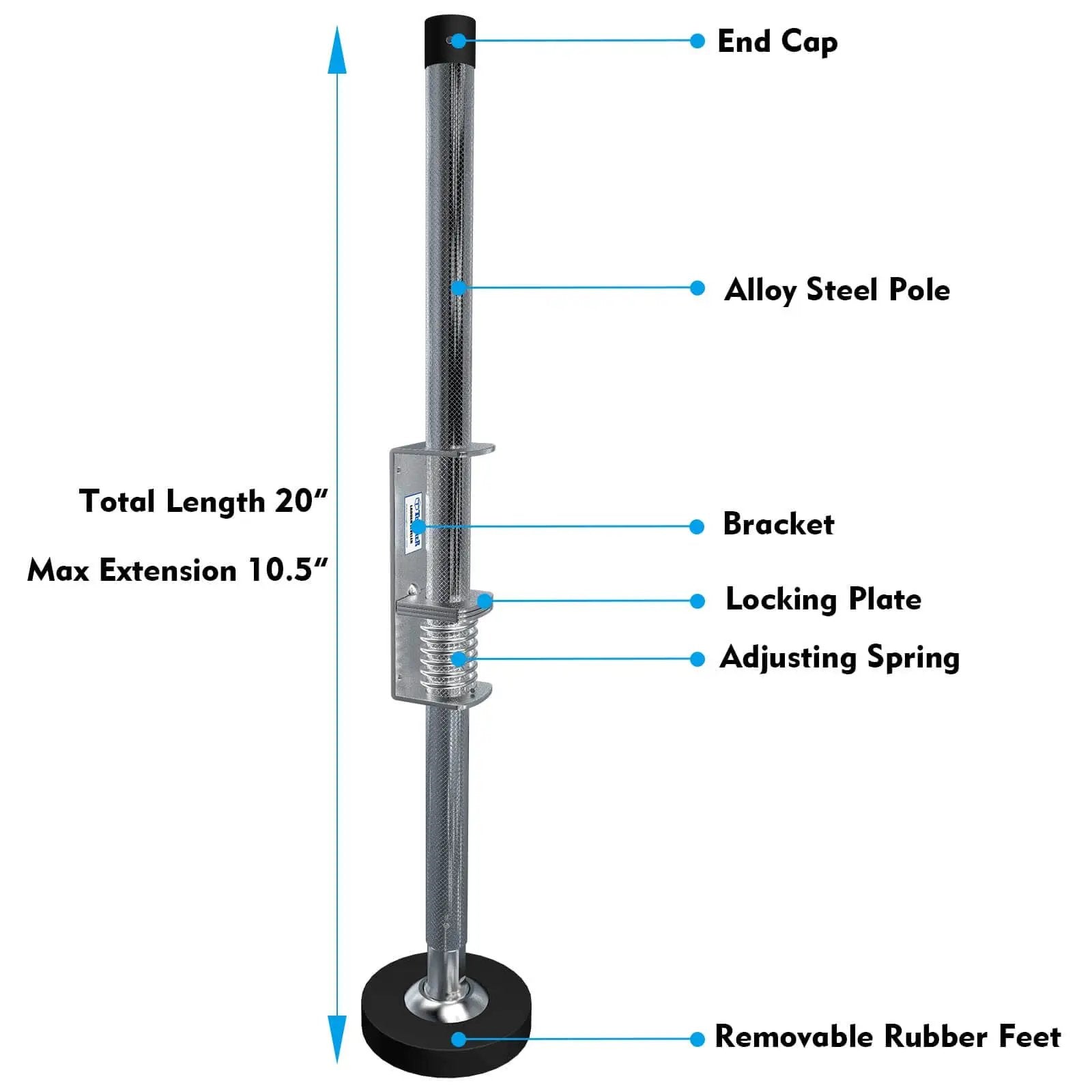 Adjustable Ladder Leveler Pair For Stairs And All Surfaces Anti Skid Alloy Steel Feet With Removable Rubber Caps side view