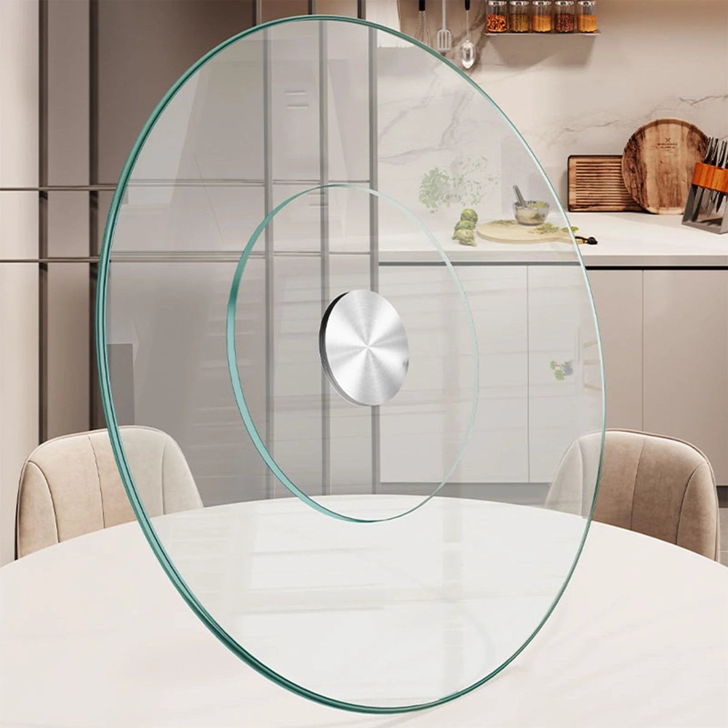 30.7 Inch Glass Turntable For Dining Table Large Round Serving Plate With Swivel Assist System Silent And Smooth Spin Tempered Explosion Proof Glass 7 Mm Thick Diameter 48 To 88 Cm Rotating Tray For Easy Serving