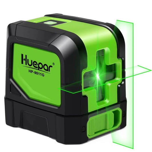 Laser Level, 100Ft Self Leveling Green Cross Line Laser for Picture Hanging, Tile, Decoration & DIY Construction – 360° Magnetic Base & AA Battery, Indoor Use, showing green laser projection