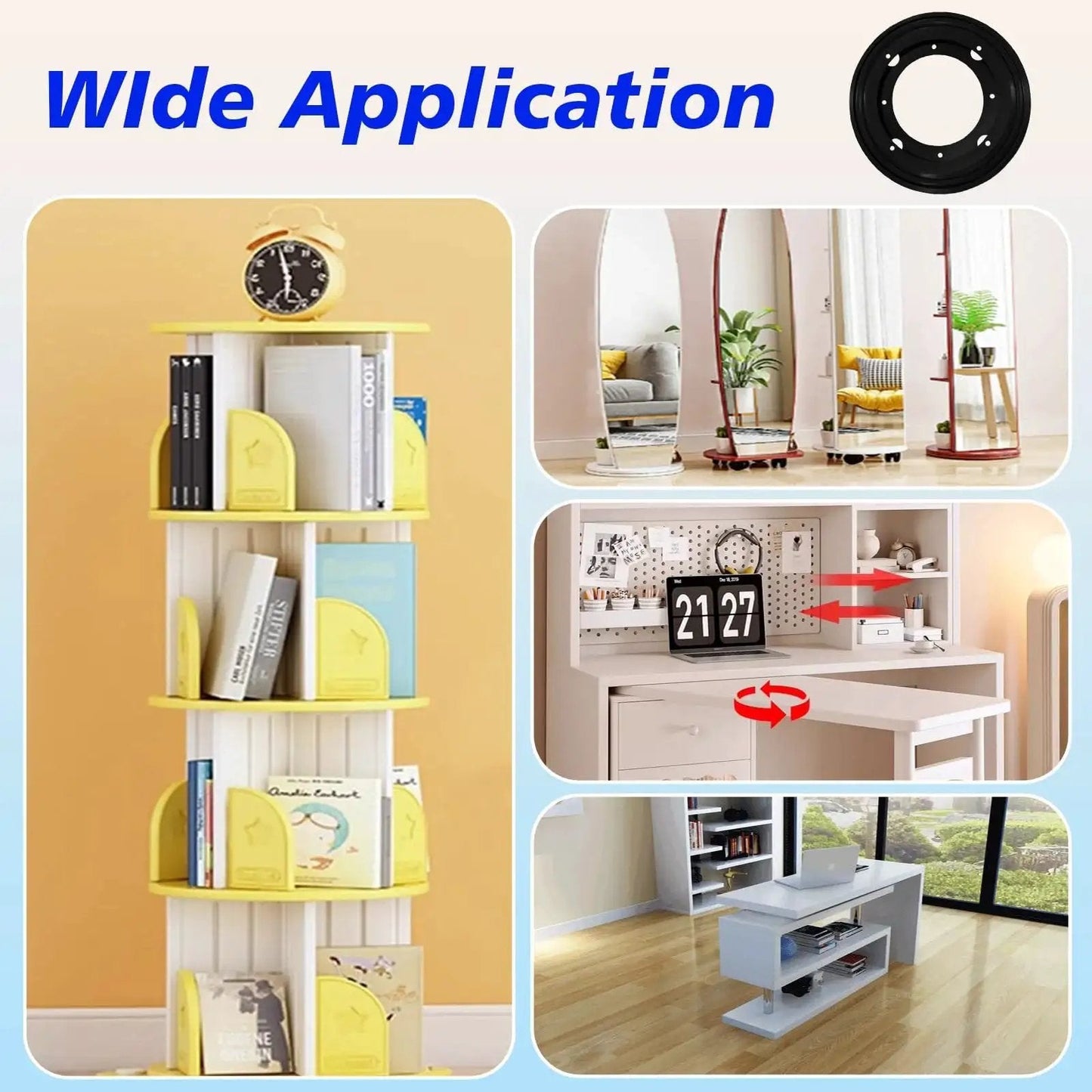 Six Pack 9 Inch Lazy Susan Bearings Heavy Duty Turntable Bearing Swivel Plate used in bookshelves and furniture.