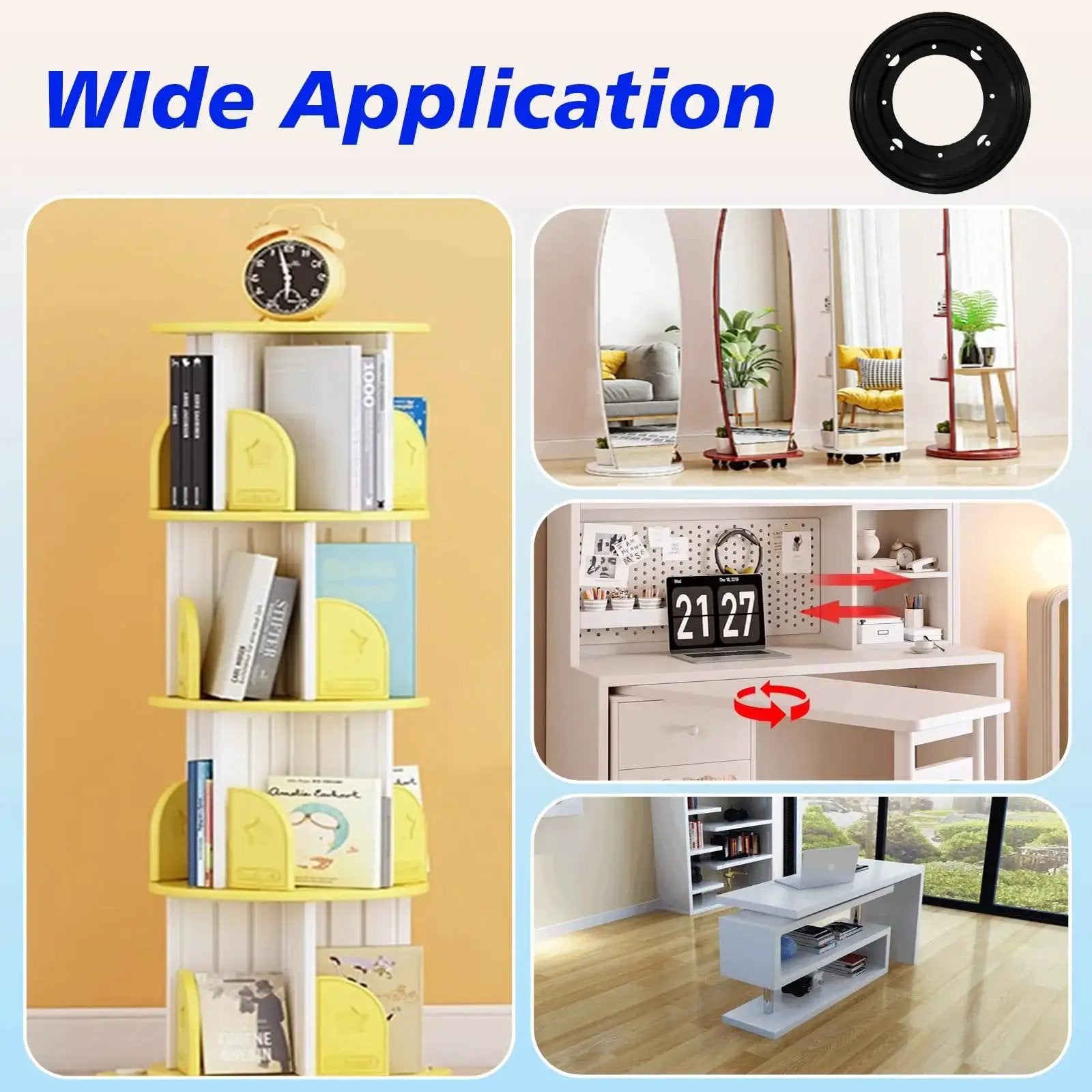 Six Pack 9 Inch Lazy Susan Bearings Heavy Duty Turntable Bearing Swivel Plate used in bookshelves and furniture.