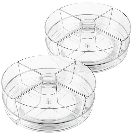 2 Pack 9 Inch Lazy Susan Organizer With 4 Removable Bins, Rotating Turntable Storage for Kitchen, Clear PET Construction
