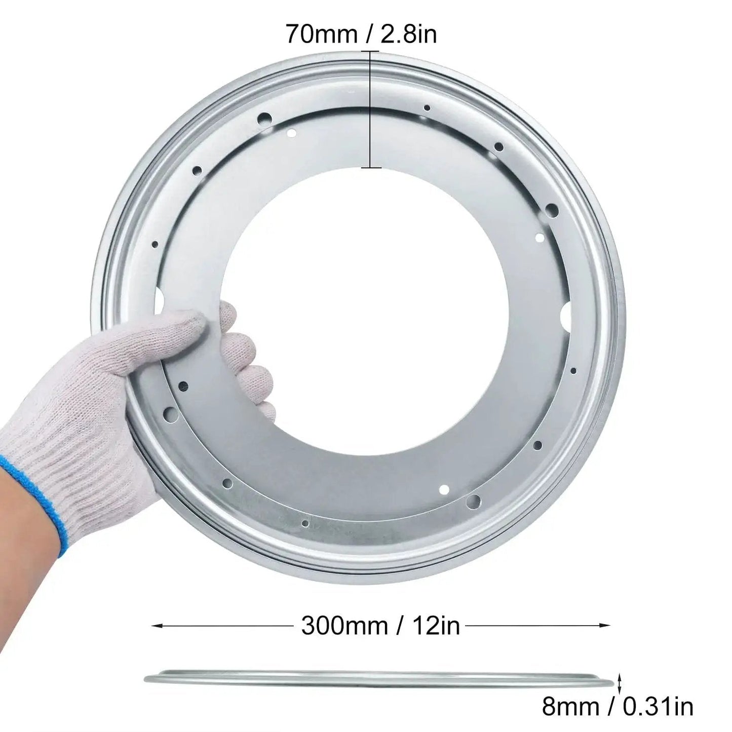 Nine Pack 12 Inch Lazy Susan Turntable Bearing Plate Heavy Duty 1000 Pounds Load Capacity Galvanized Steel dimensions view