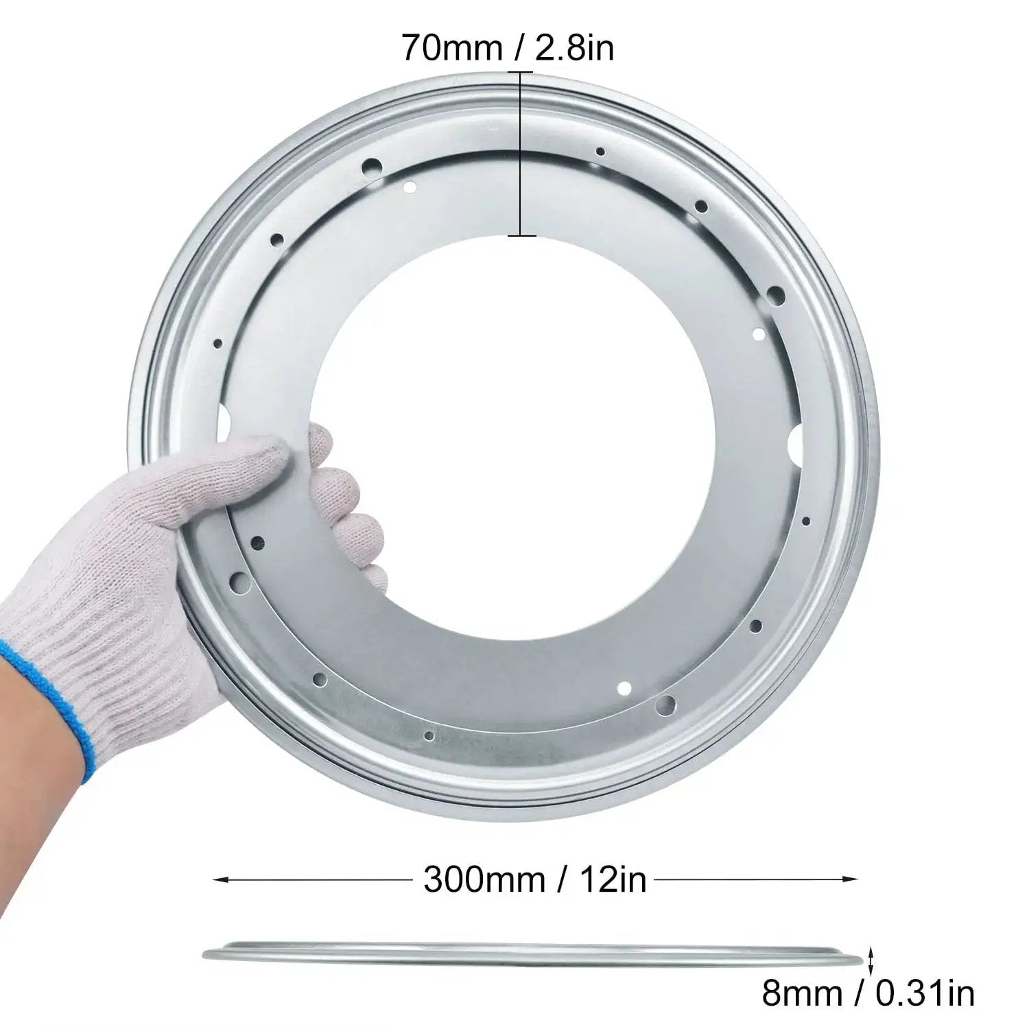Nine Pack 12 Inch Lazy Susan Turntable Bearing Plate Heavy Duty 1000 Pounds Load Capacity Galvanized Steel dimensions view