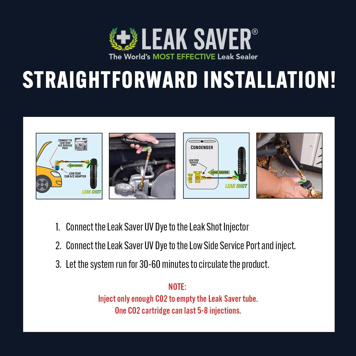 Instructions for using Ultra Bright UV Dye Inject Kit for Refrigerant Leak Detection in Automotive and HVAC systems.