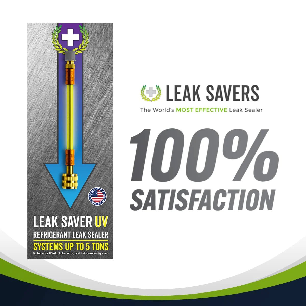 Direct Inject UV Refrigerant Leak Sealer With UV Dye For Easy Detection Of Large Leaks In AC Refrigeration And Automotive Systems Up to 5 Tons, front view.