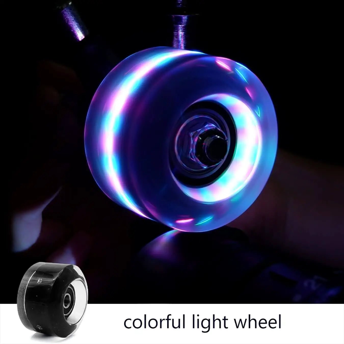 Light Up Roller Skate Wheels 8 Pack With 78A Hardness And Premium ABEC-9 Bearings for Outdoor and Indoor Quad Skates, illuminating LED.