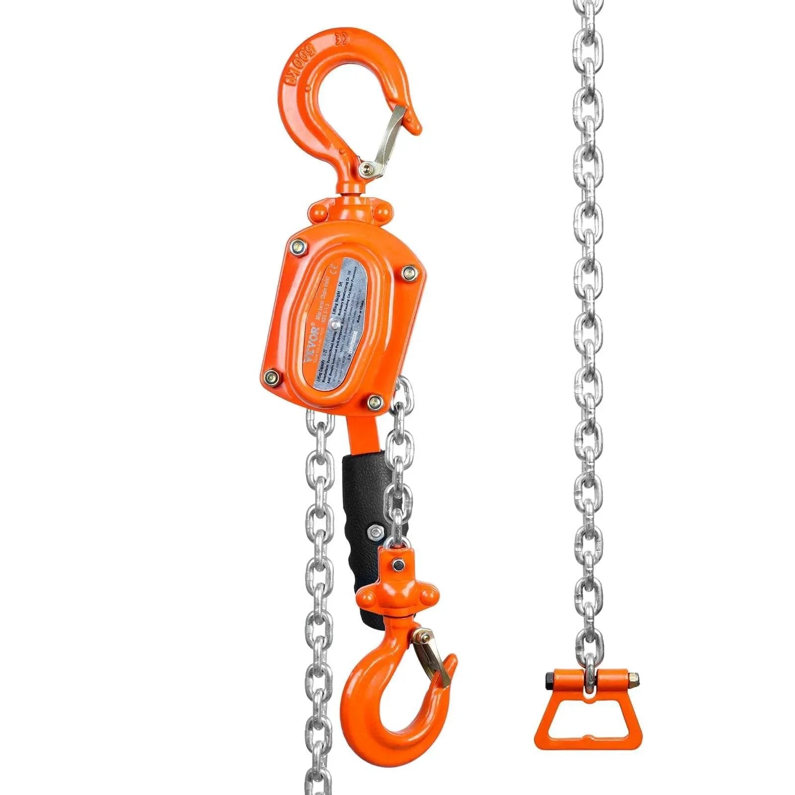 Manual Lever Chain Hoist 1/2 Ton 1100 Lbs Capacity 5 Ft Come Along G80 Galvanized Dual Pawl Brake and 360 Degree Hook