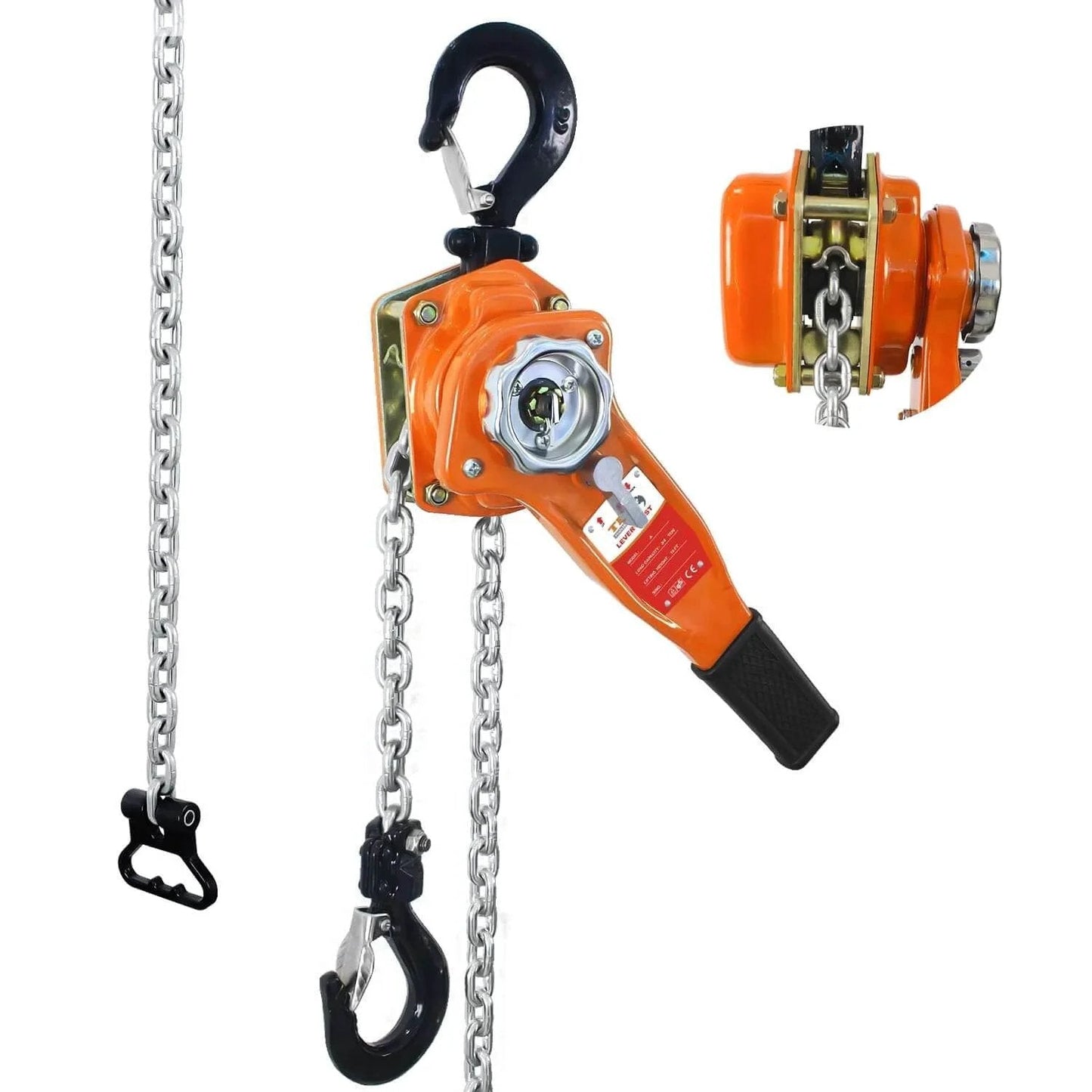 Lever Chain Hoist 1650 Lbs Capacity 10 Ft Manual Ratchet Chain Puller with Two Hooks for Outdoor No Power Use in orange and black