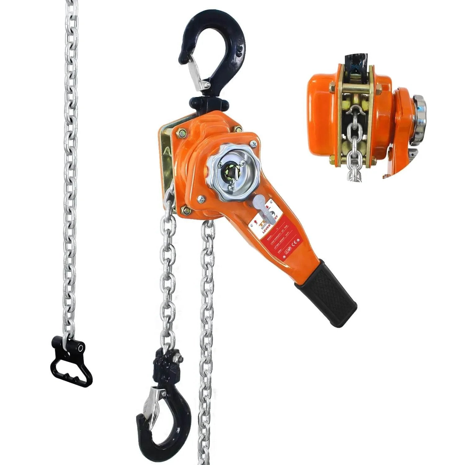 Lever Chain Hoist 1650 Lbs Capacity 10 Ft Manual Ratchet Chain Puller with Two Hooks for Outdoor No Power Use in orange and black