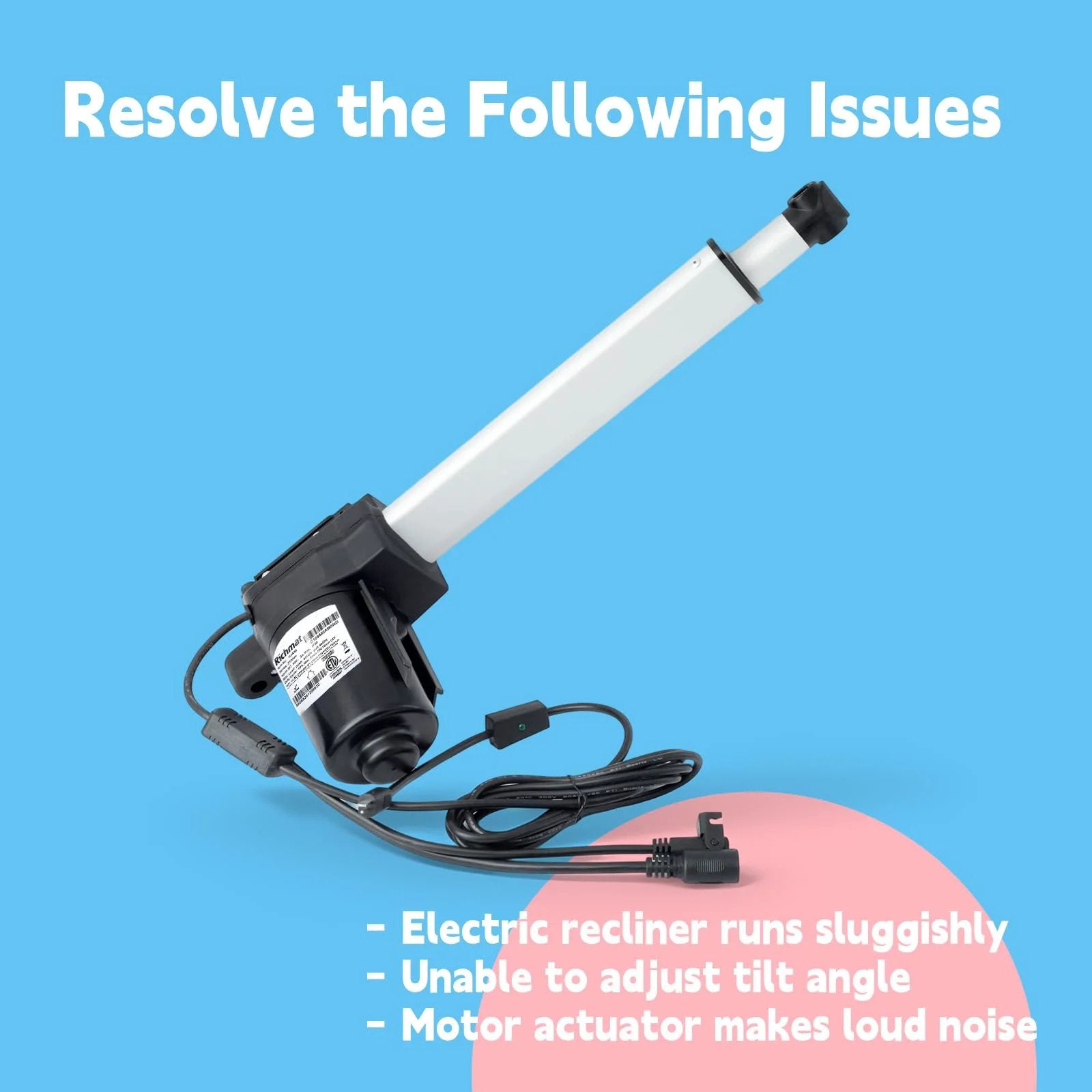 Lift Chair Actuator Replacement For Richmat HJA58 And GM1450-LM, Compatible With UC550-JPT UC550-M UC556-SME UC556-MLA UC520-M UC792 UC680-M Electric Recliner Motors For Adjustable Sofas, Black Finish, side view.
