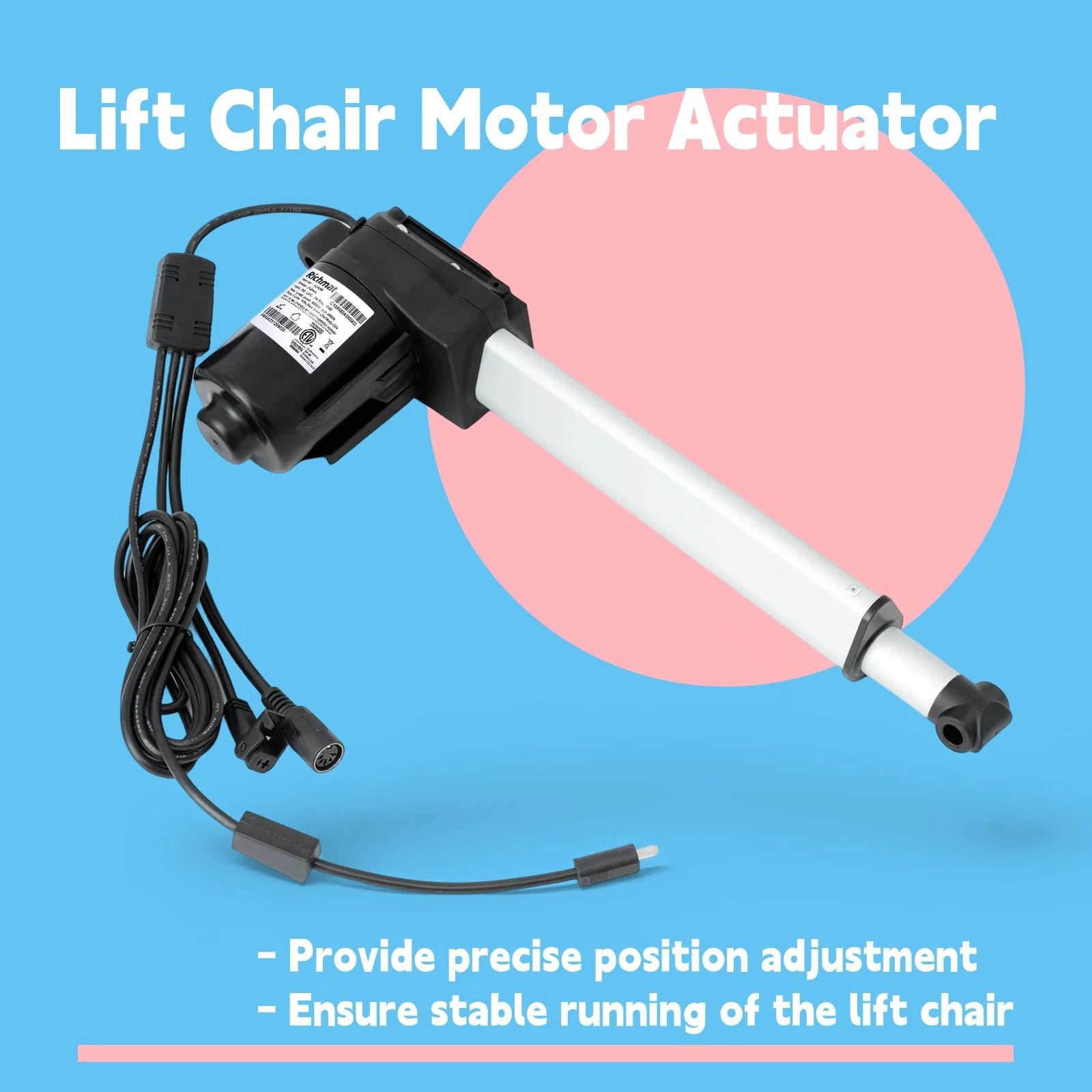 Lift Chair Actuator Replacement For Richmat HJA58 And GM1450-LM, Compatible With UC550-JPT UC550-M UC556-SME UC556-MLA UC520-M UC792 UC680-M, side view.