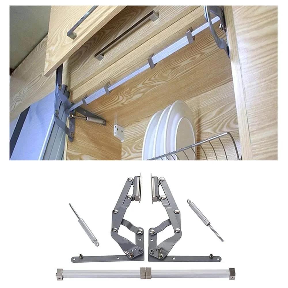 Cabinet Door Hinges, Lift Up Mechanism Support Vertical Swing Lifting Stay Strut Hydraullic Cylinder installed and disassembled view