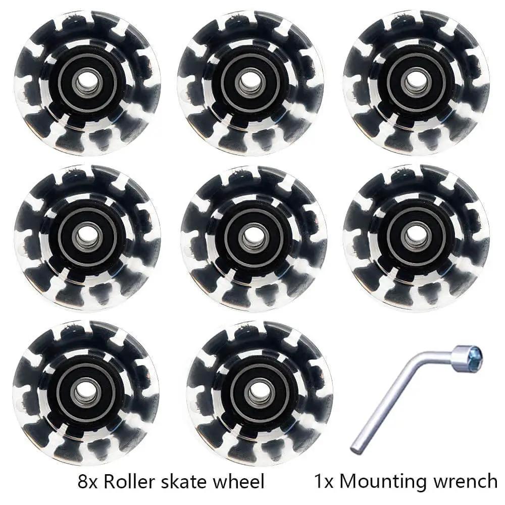 Light Up Roller Skate Wheels 8 Pack With 78A Hardness And Premium ABEC-9 Bearings For Outdoor And Indoor Quad Skates, Illuminating LED Wheel Set, wrench included