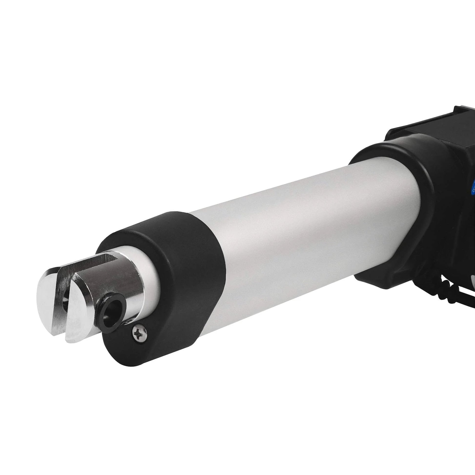 Close-up of 10 Inch Stroke Electric Linear Actuator, 400 lbs Force, IP66 Water Resistance for automation, manufacturing, automotive use.