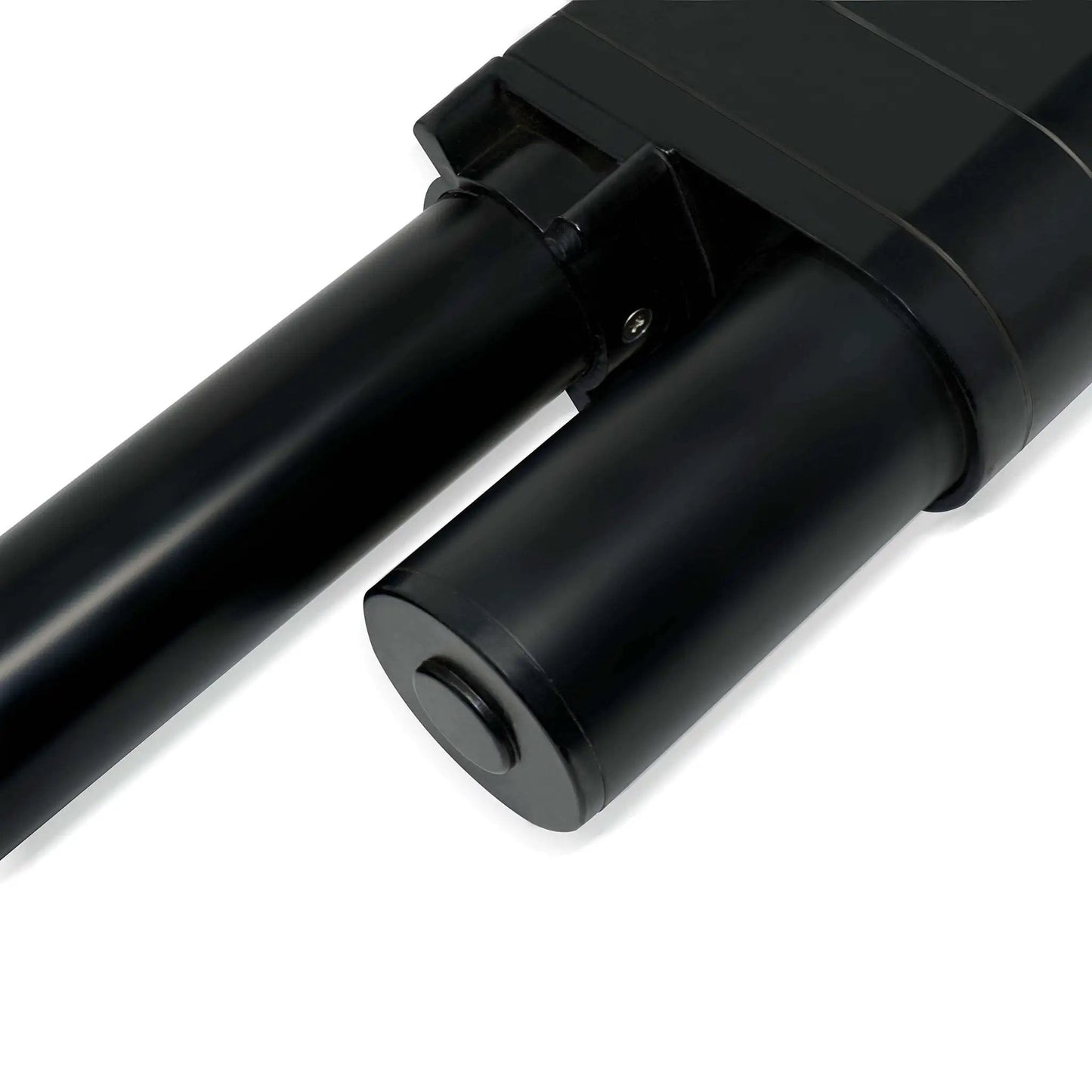Close-up of Beefy 24V Linear Actuator With 24 Inch Stroke And 2000 Lbs Push, IP65 Protected, featuring rugged stainless shaft and metal gears.
