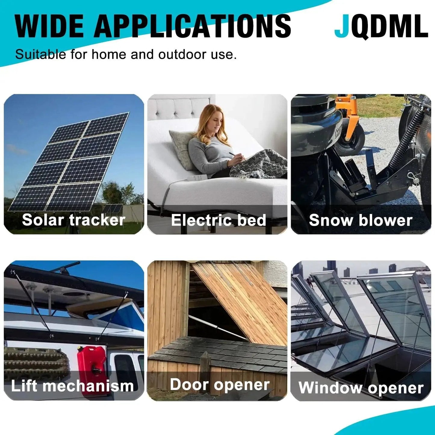 Wide applications of Four Inch High Speed 12V Linear Actuator With 88 Lbs Load Capacity in solar tracker, electric bed, snow blower, lift mechanism, door opener, window opener