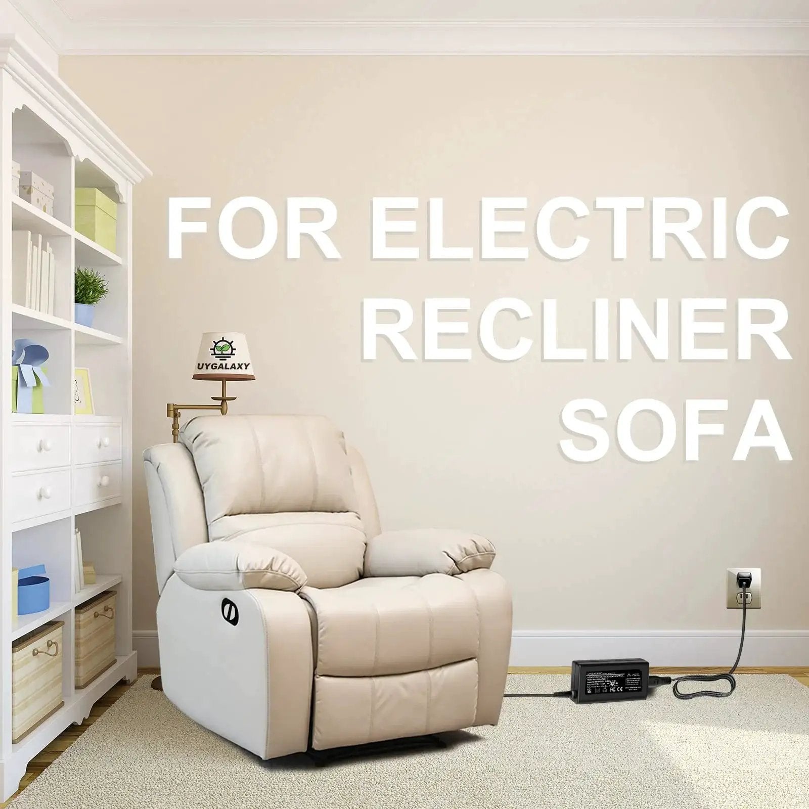 Plug And Play 12V Linear Actuator Controller Kit with recliner in living room setting, ideal for electric sofas.