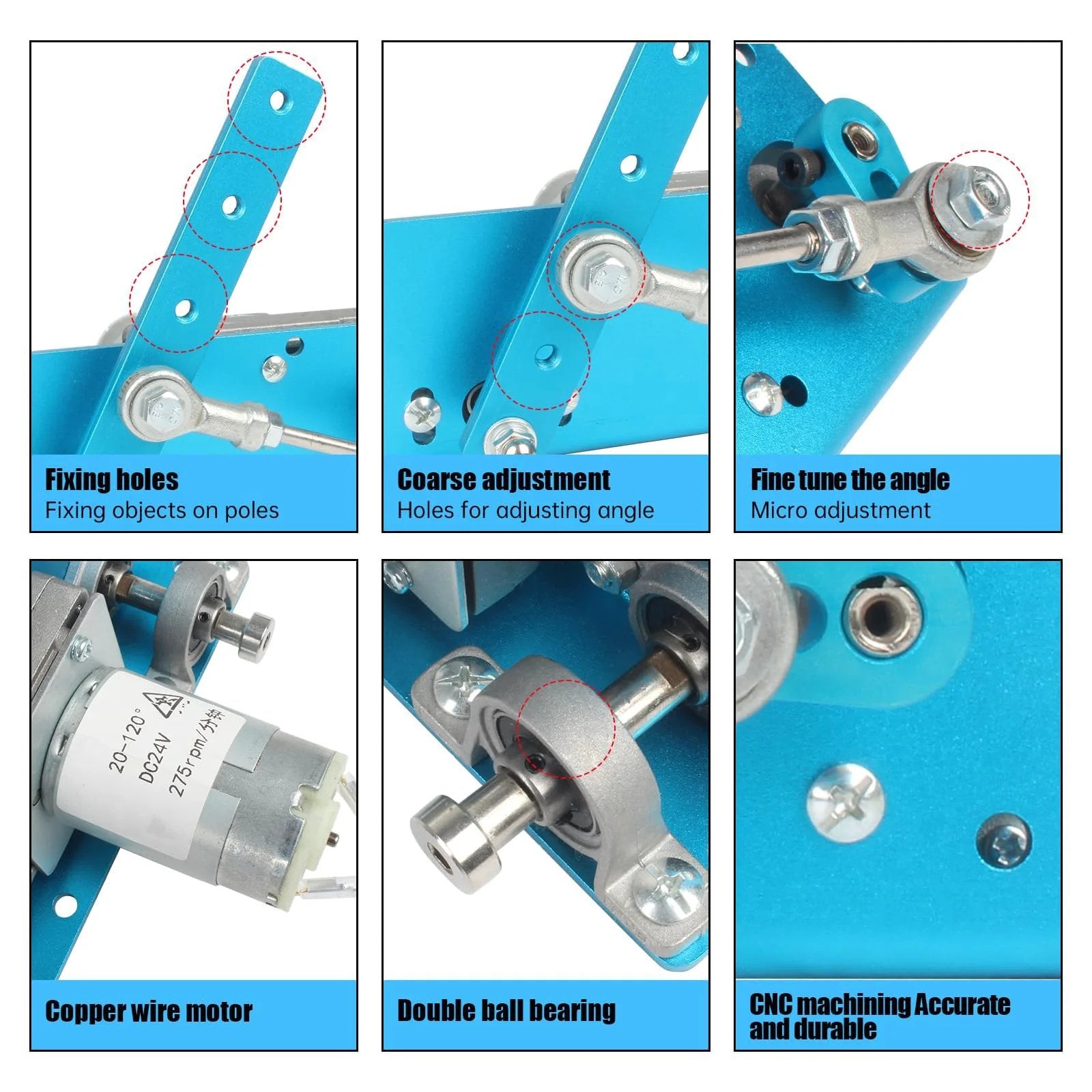 Close-up view of Powerful DC 12V And 24V Linear Actuator With Adjustable Swing Angle From 20 To 120 Degrees components and adjustments.