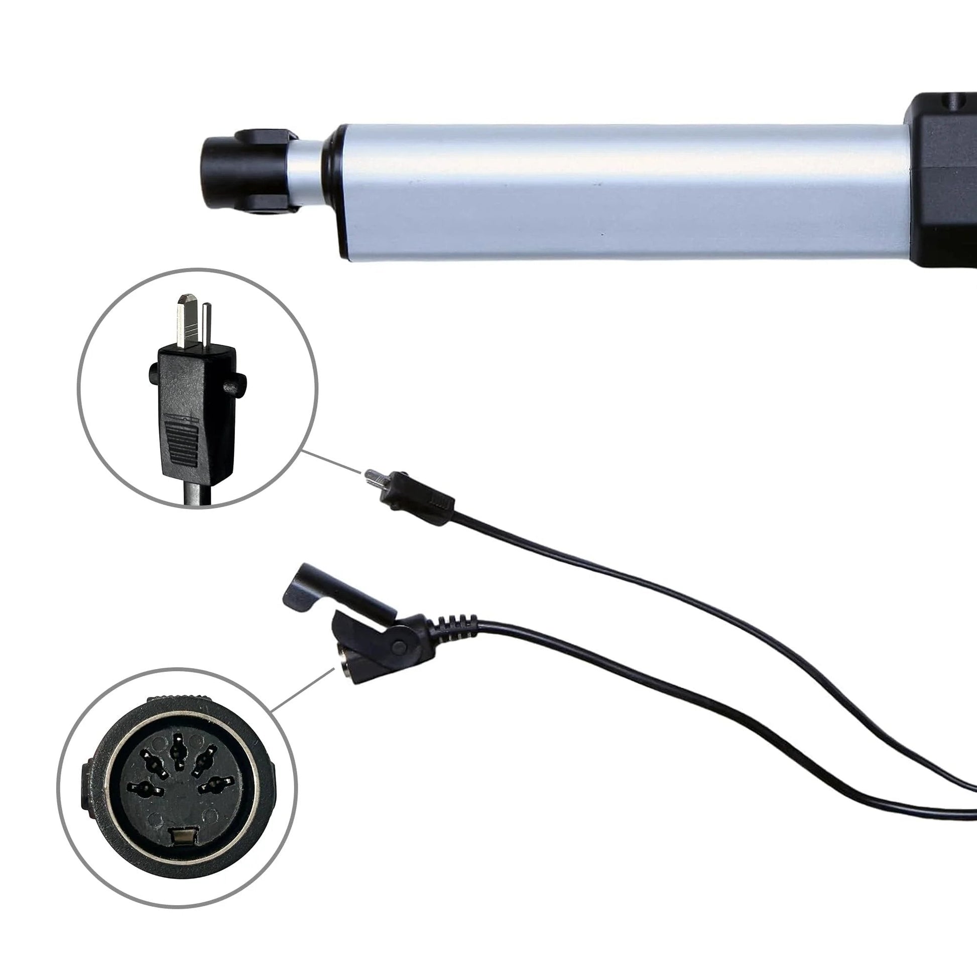 OEM Replacement FY031 Linear Actuator For Power Recliner Lift Chairs, close-up view of connectors and actuator rod.