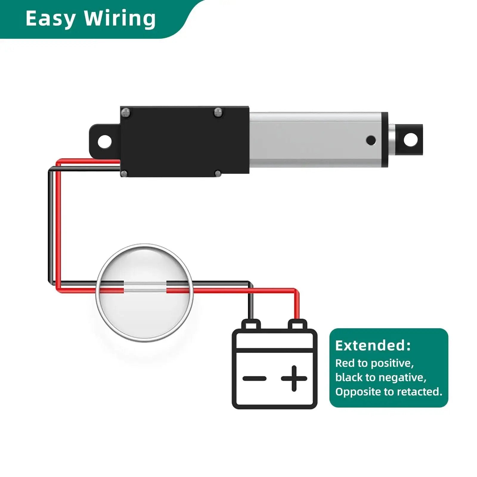 Wiring diagram for 12V Mini Linear Actuator 100mm Stroke 120N 4 Inch Travel High Speed 0.6 Inches Per Second