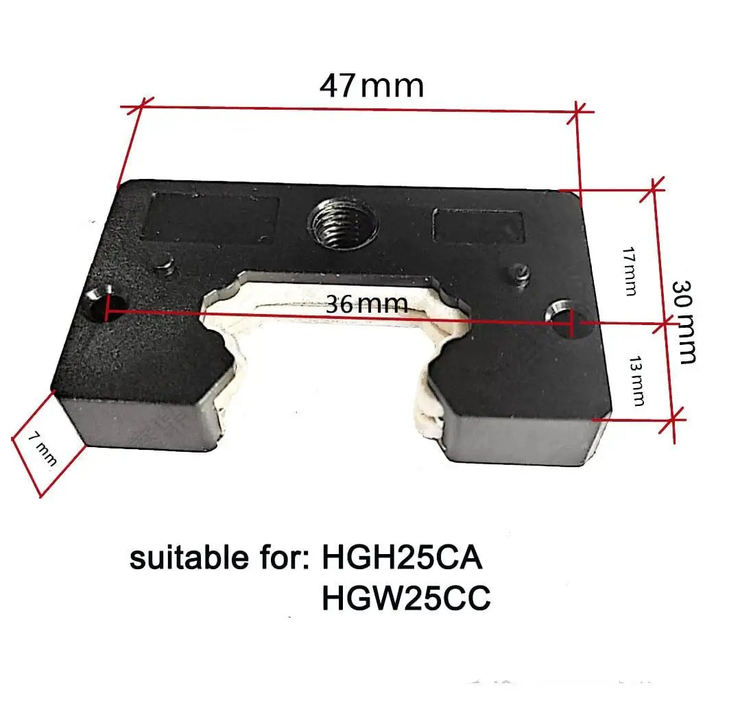HGW25CA Linear Bearing Slider Block with dimensions for CNC machines suitable for HGH25CA, HGW25CC, showcasing size details.