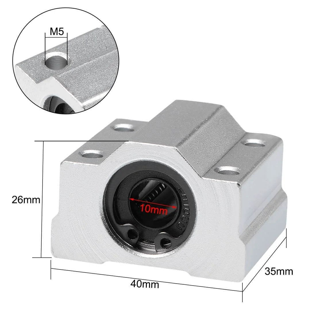 Linear Motion Ball Bearing Slide Block, SCS10UU 10mm Pillow Block Closed Linear Bearing Aluminum Bushing with dimensions