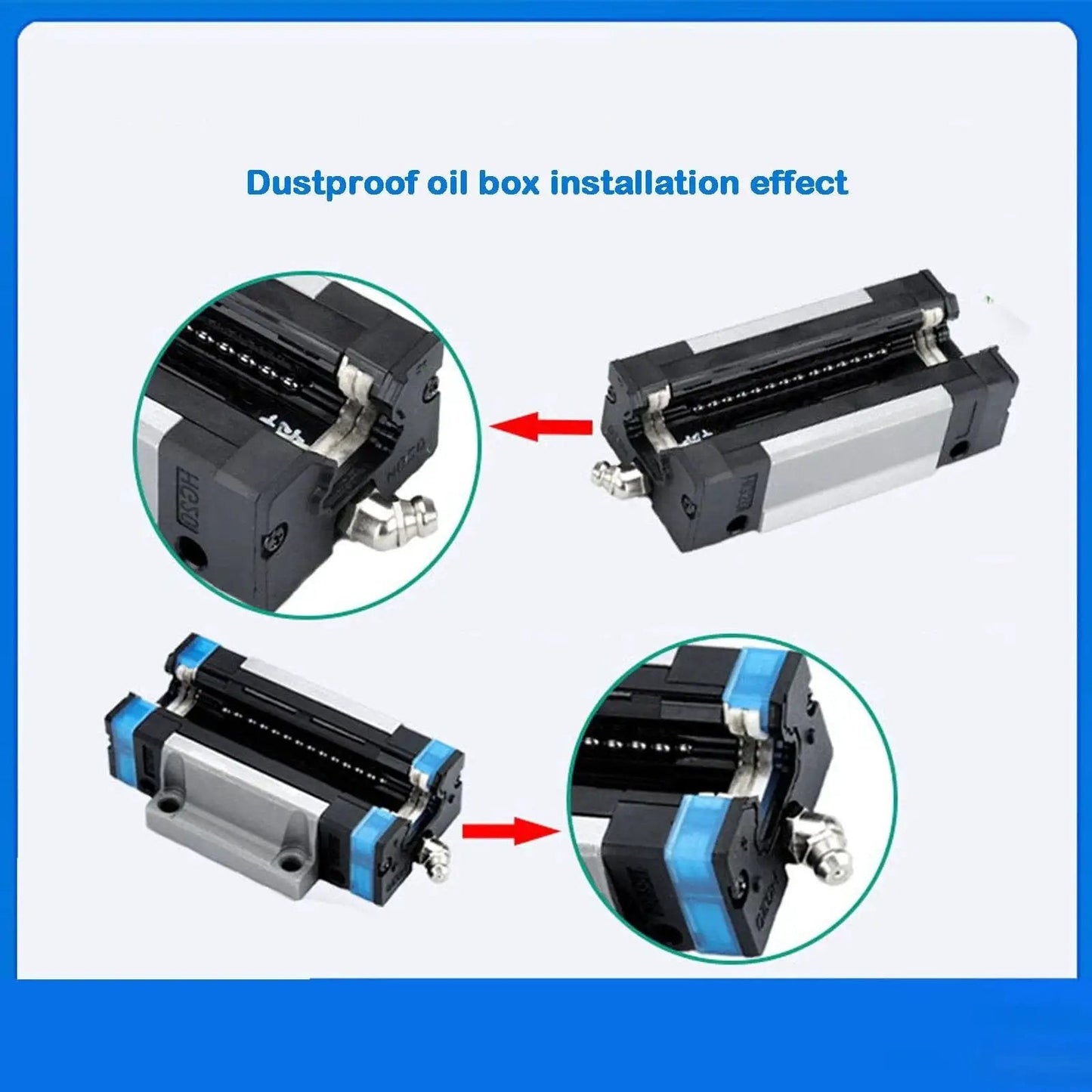 High Performance 2 Piece 15mm EGW15CC Linear Slider Block Kit With Flange Bearings And EV15 Self Lubricating Dust Proof Oil Box installation