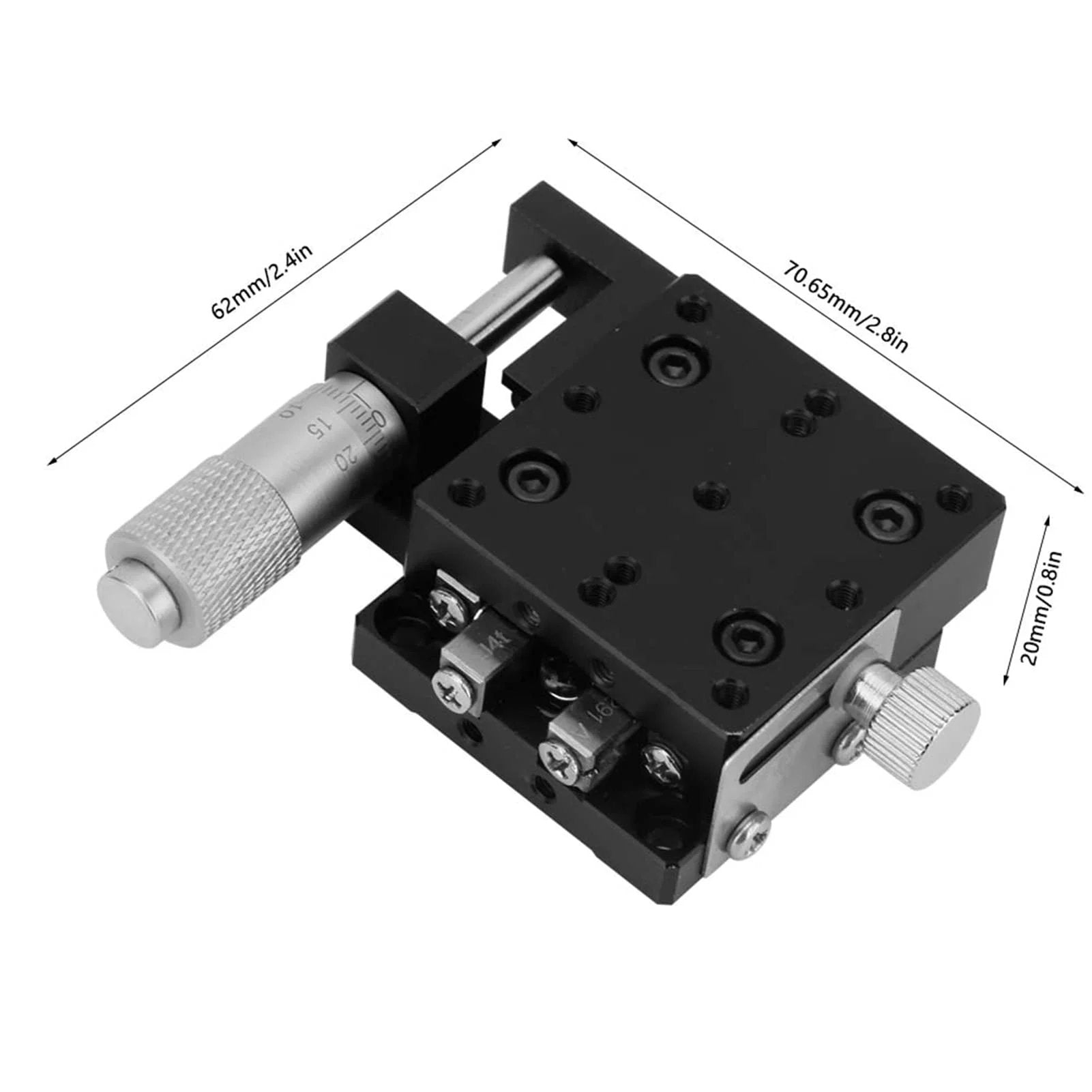 Linear Stages, SEMX40-AS X Micrometer Linear Stages, 40×40mm Manual FinE Tuning Crossing Roller, top view with measurements