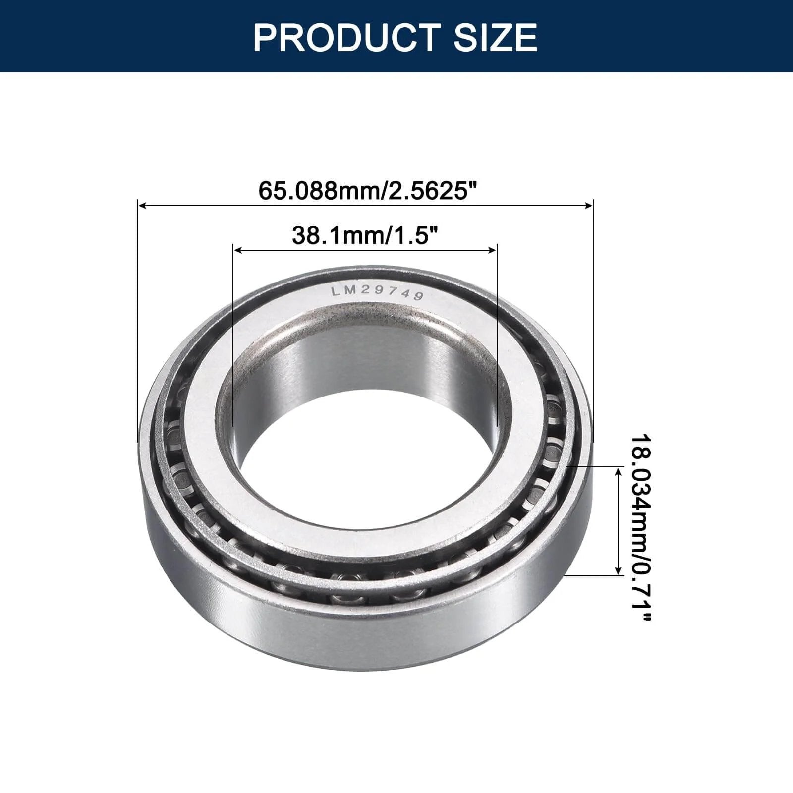 LM29749/10 Tapered Roller Bearing Cone and Cup Set, 1.5" Bore 2.5625" OD 0.71" Cup Width, Chrome Steel Taper Bearings Set, ABEC-3