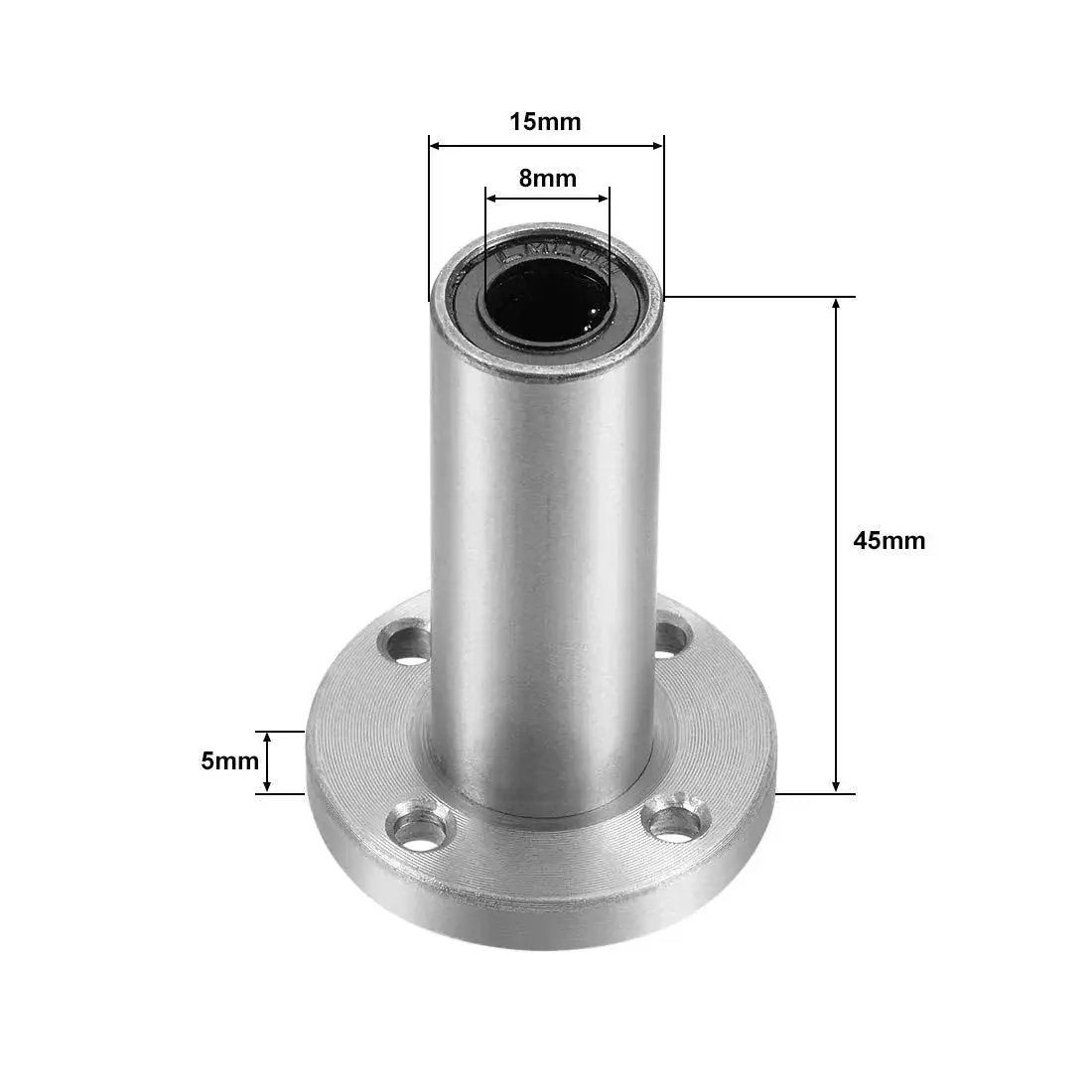 LM8UU Extra Long Round Flange Linear Ball Bearing Bushing with 8mm Bore, 15mm OD, 45mm Length, Sealed, Chromium Steel