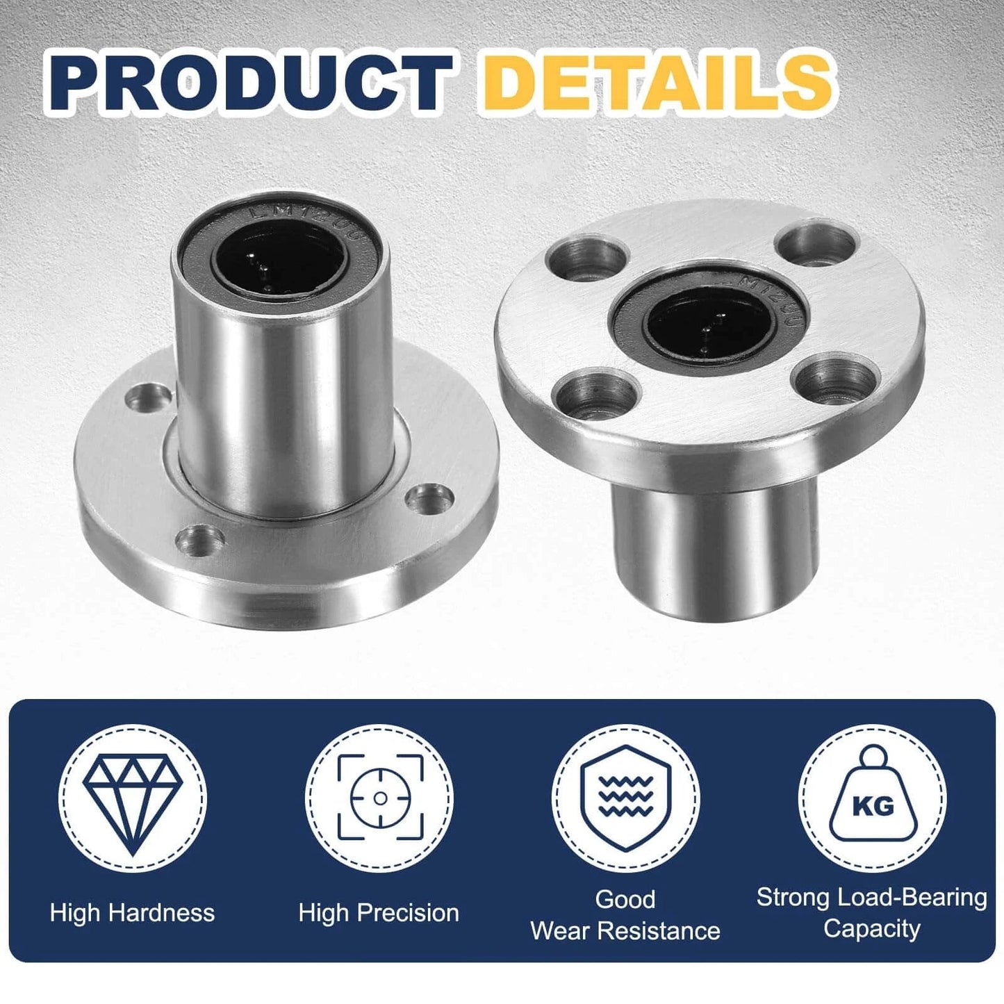 4 pack lmf12uu linear ball bearings, 12mm bore round flange with double side rubber seal for CNC and 3D printer.