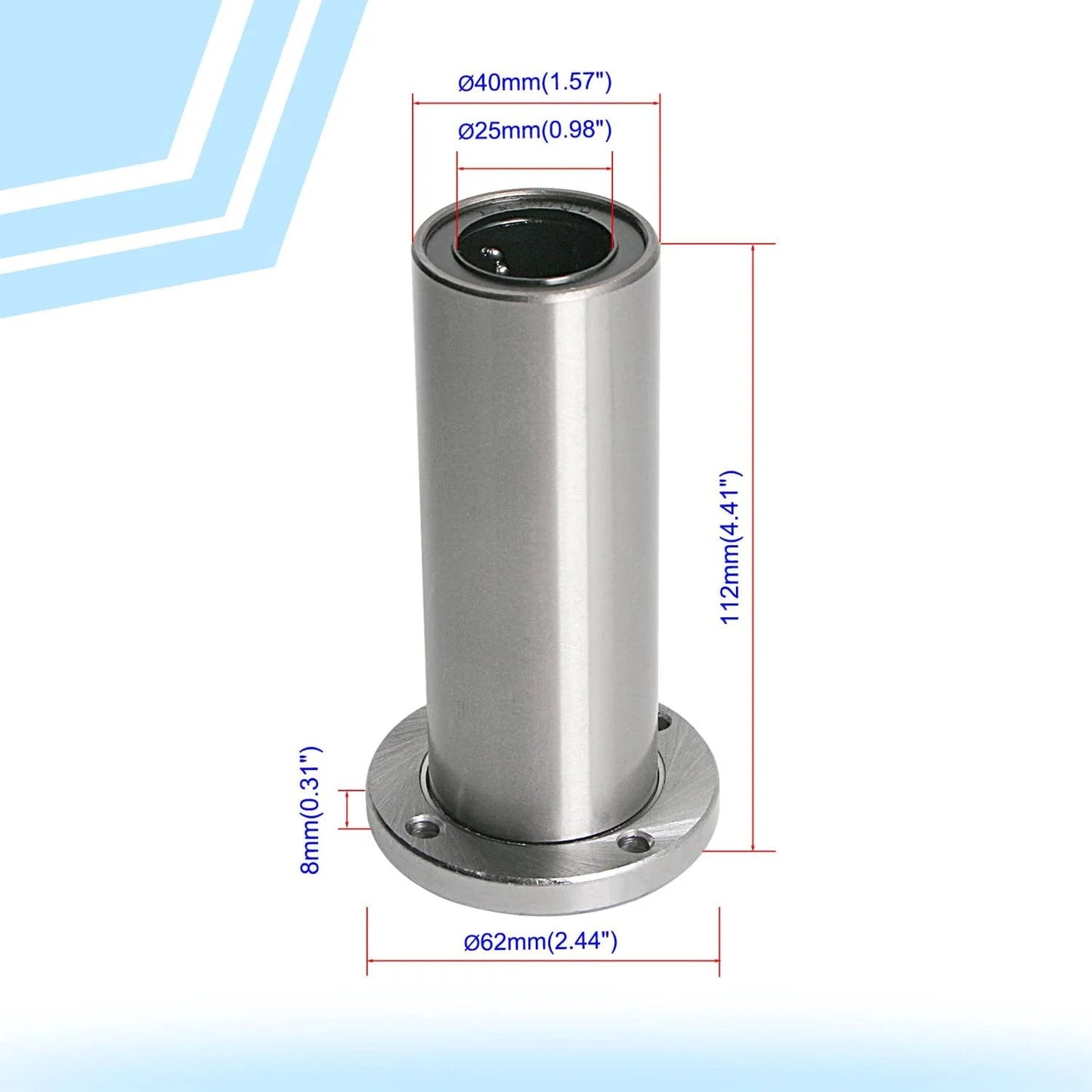 Lmf25luu linear ball bearing round flange, ID 25mm, OD 40mm linear motion ball bearings sae52100 carbon steel, front view