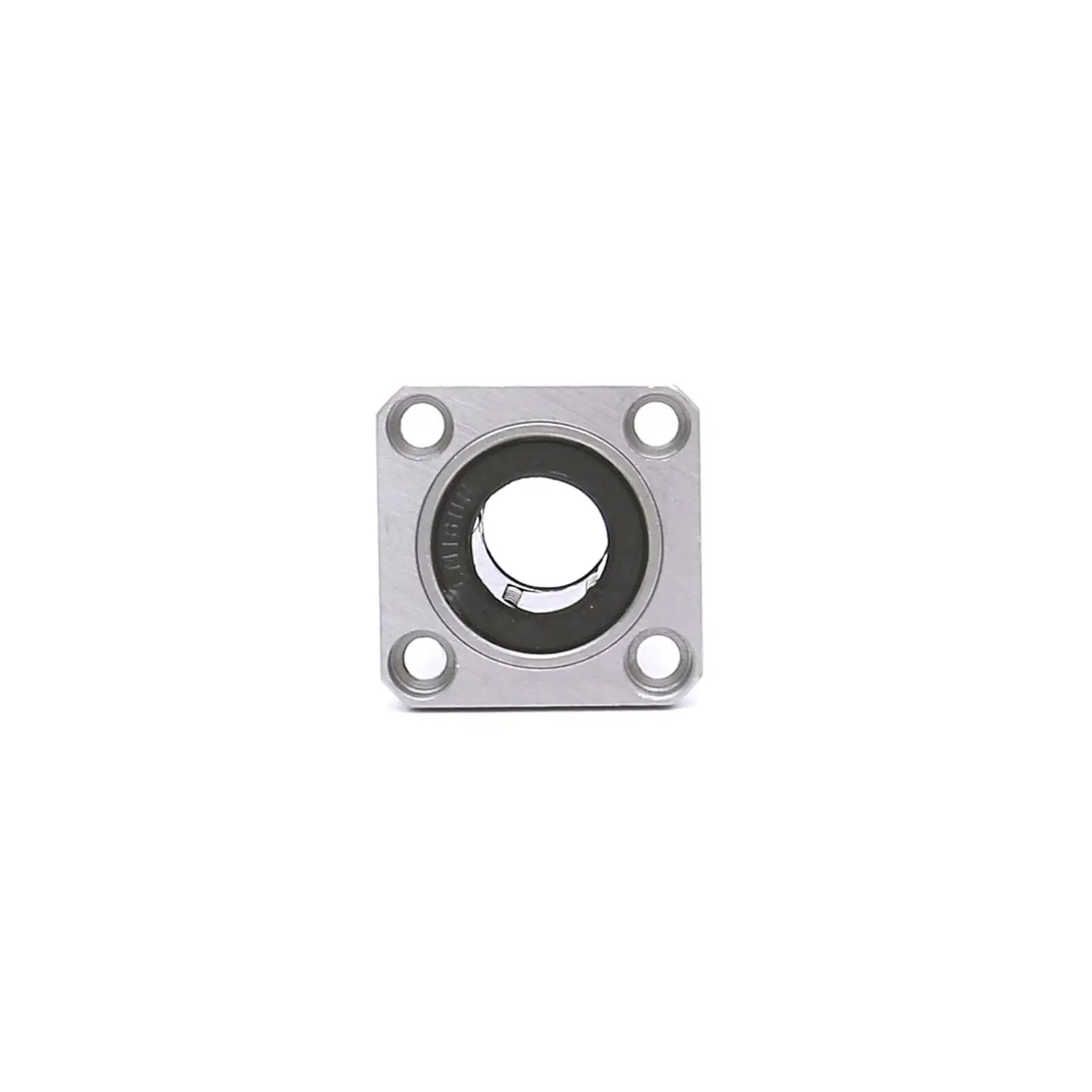 Front view of LMK16UU Square Flange Linear Ball Bearing, 16mm bore, 28mm outer diameter, designed for CNC machines and 3D printers.