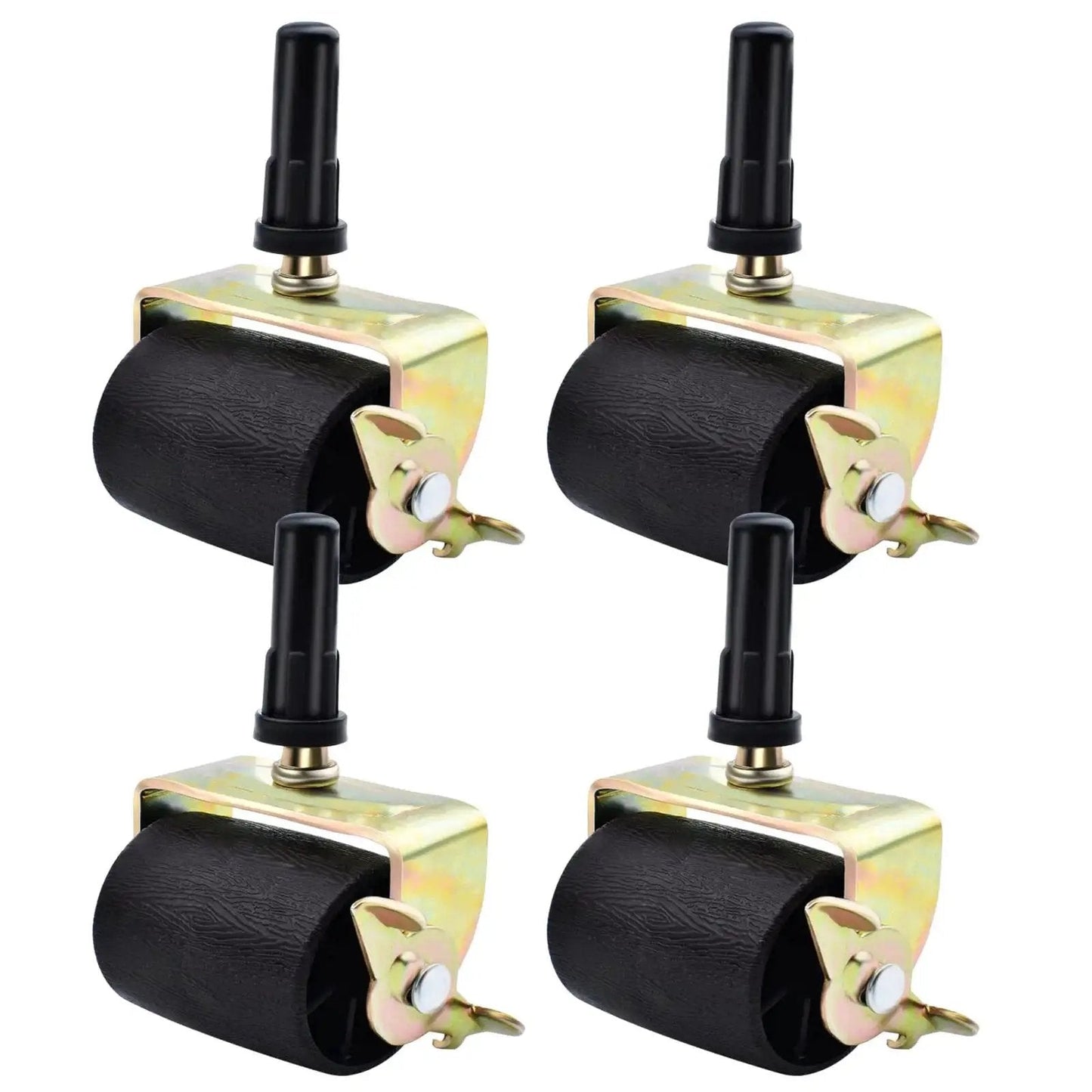 Locking Bed Frame Casters Set Of 4 With Brakes and stem socket sleeves for bedframe replacement, smooth rolling, swivel wheels.