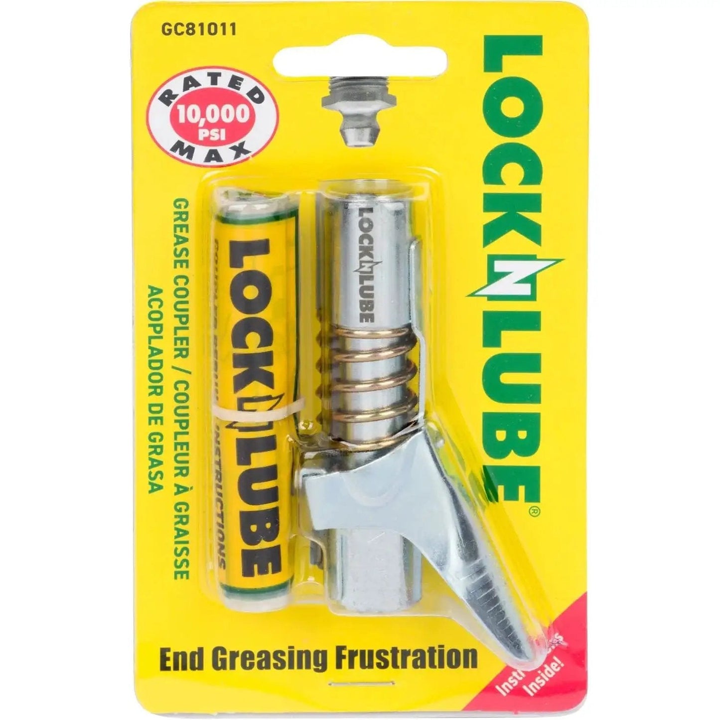 Locking Grease Gun Coupler That Clamps On And Stays Put, Prevents Leaks While You Grease Zerk Fittings, 10000 PSI Rated, Rebuildable Tool