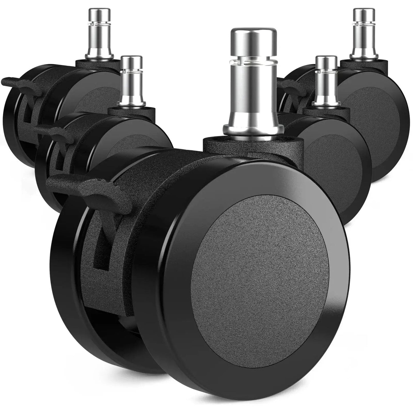 2 Inch Office Chair Wheels With Brakes For Soft Floors And Carpet, Locking Caster Set Of 5, Standard 7/16 Inch Stem