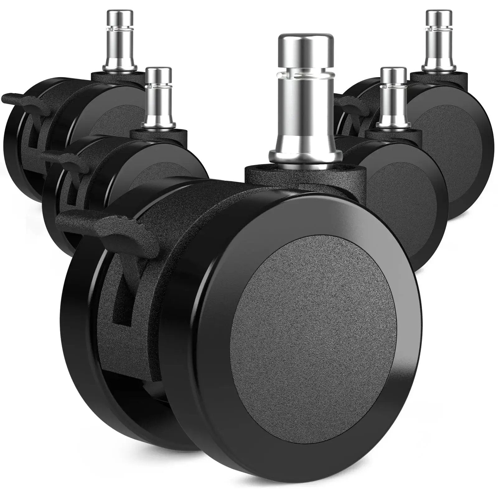 2 Inch Office Chair Wheels With Brakes For Soft Floors And Carpet, Locking Caster Set Of 5, Standard 7/16 Inch Stem