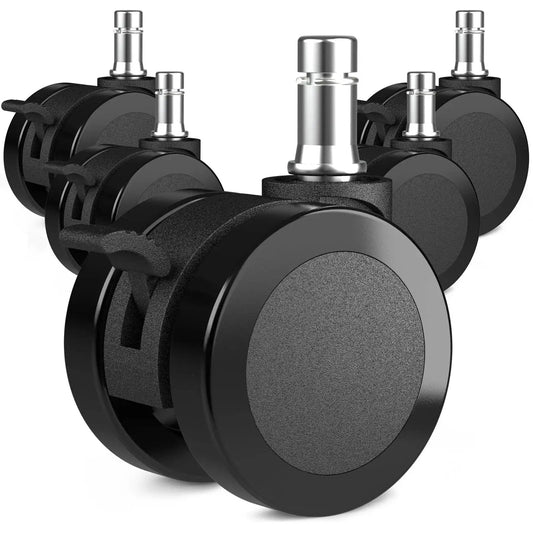 2 Inch Office Chair Wheels With Brakes For Soft Floors And Carpet, Locking Caster Set Of 5, Standard 7/16 Inch Stem