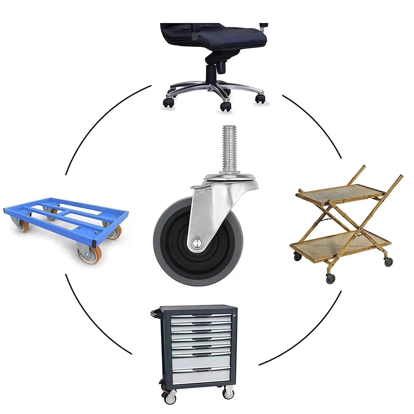 Locking Stem Caster Wheels Set Of Four Three Inch Heavy Duty Swivel Castors With Five Sixteenth Inch Stem Diameter And One And A Half Inch Stem Length Gray Finish Side Lock Brake 150 Lb Load Per Wheel 600 Lb Total Capacity with various uses.