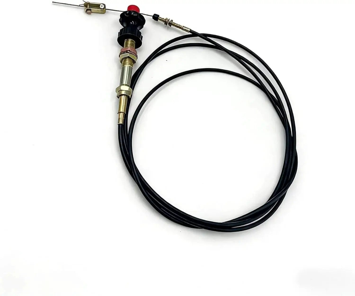 Heavy Duty Locking Throttle Cable 15ft Adjustable Kit with stainless steel core for truck equipment, easy install, shown coiled on white background