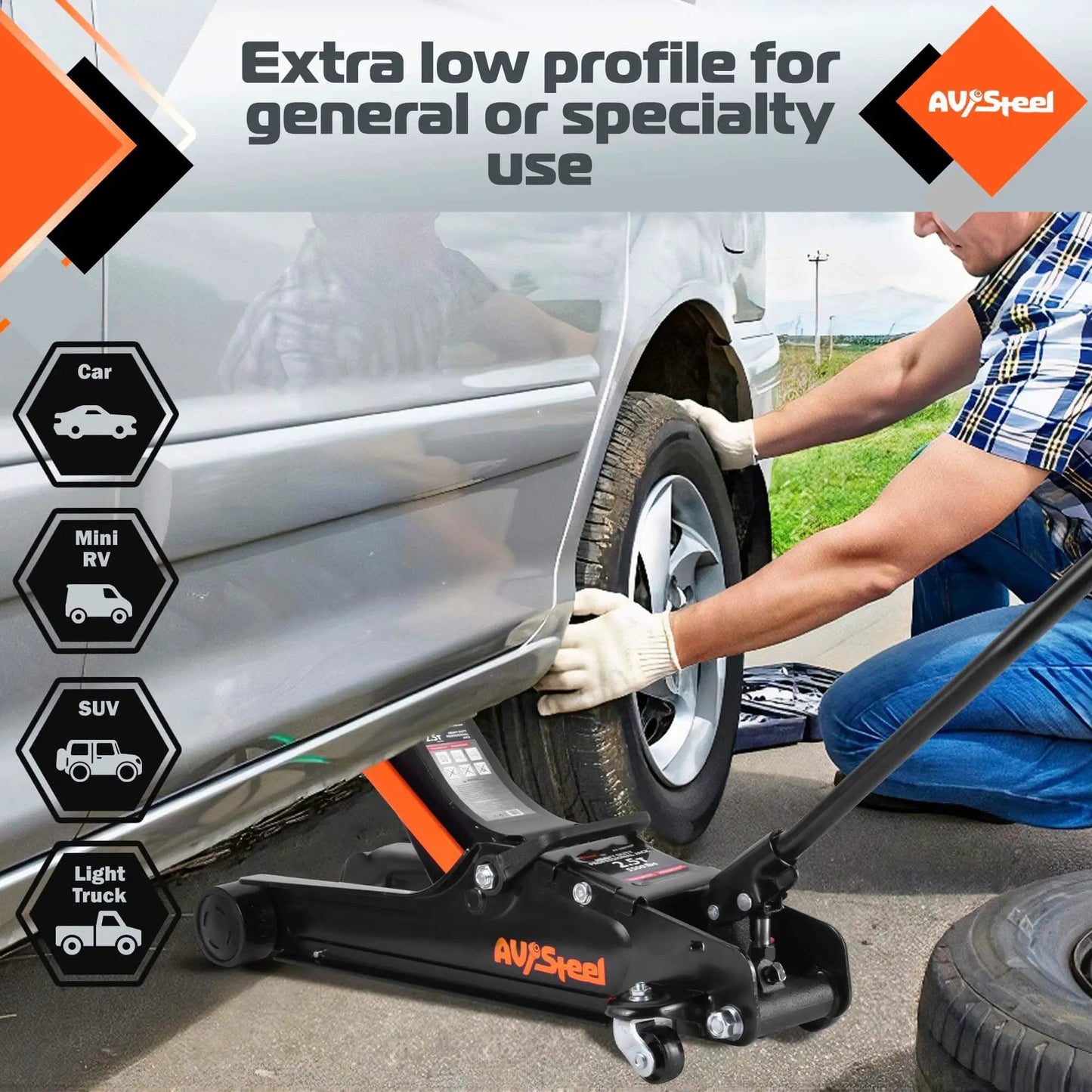 2.5 Ton Floor Jack For Cars With Low Profile Design AV Heavy Duty Steel Hydraulic Floor Jack lifting car wheel
