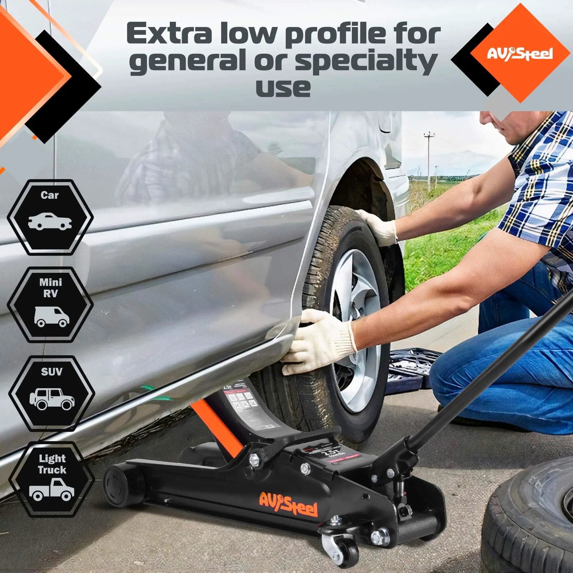 2.5 Ton Floor Jack For Cars With Low Profile Design AV Heavy Duty Steel Hydraulic Floor Jack lifting car wheel