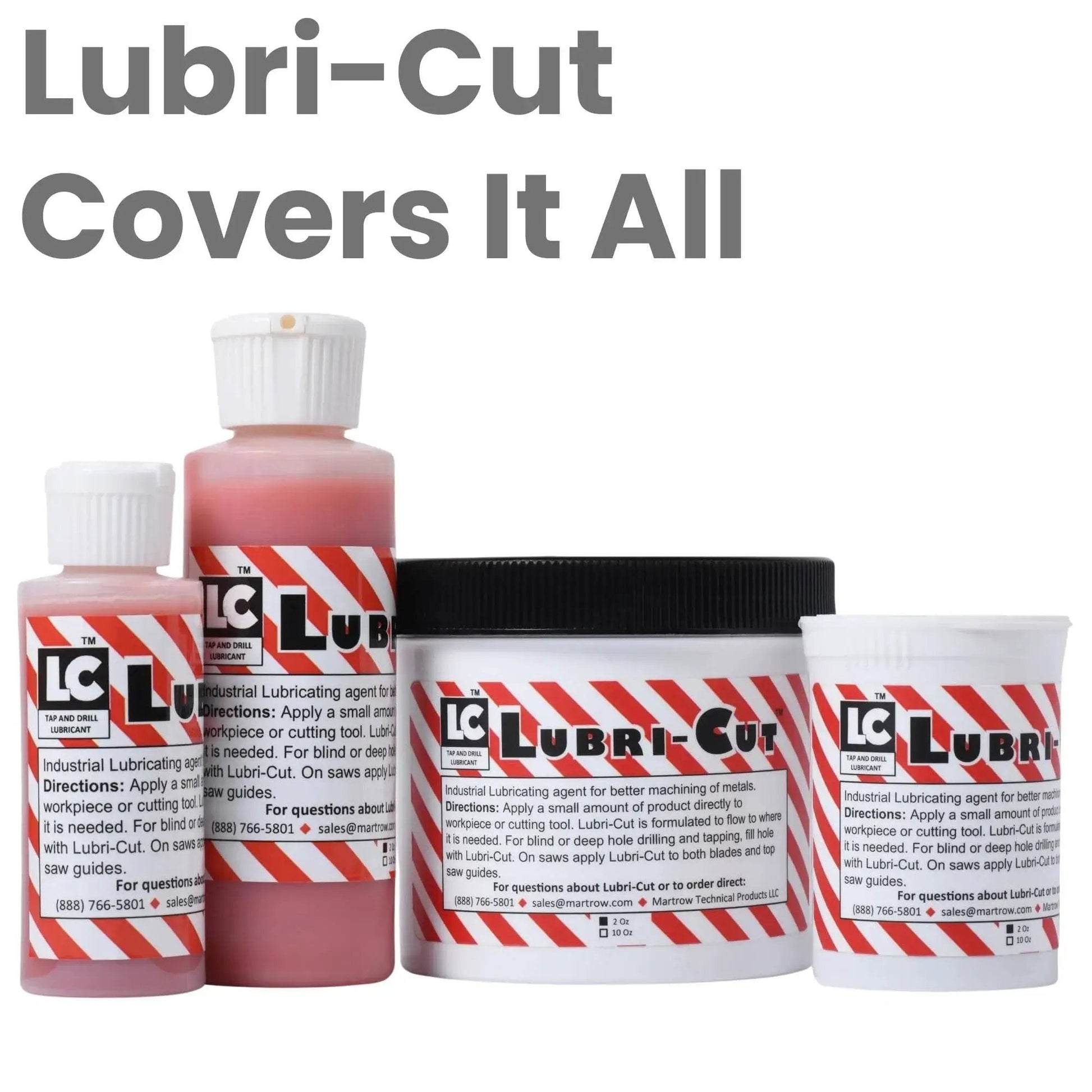 Front view of Lubri-Cut tubes and containers, showcasing Beefed Up Drilling And Tapping Gel For Metal Cutting Pro Grade Lubricant.