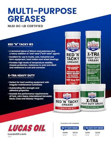 Image displaying Lucas Oil 14.5 Ounce 10301 Heavy Duty Grease, 14.5 oz, Green container among other multi-purpose greases.