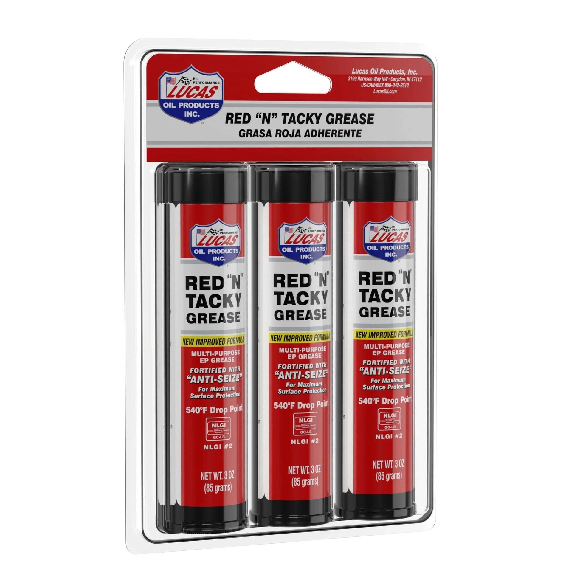 Lucas Oil 10318 Red N Tacky Grease 3 Ounce Combo Pack in transparent packaging