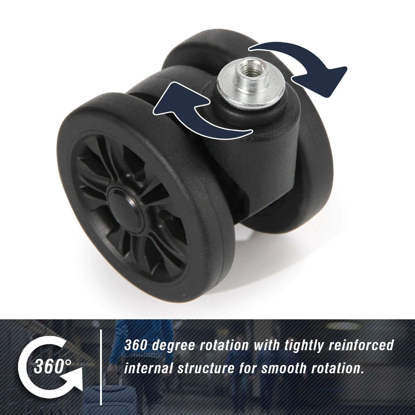 Close-up of Luggage Replacement Wheels Set with 2 Wear Resistant Suitcase Wheels Made from TPE featuring 55mm diameter.