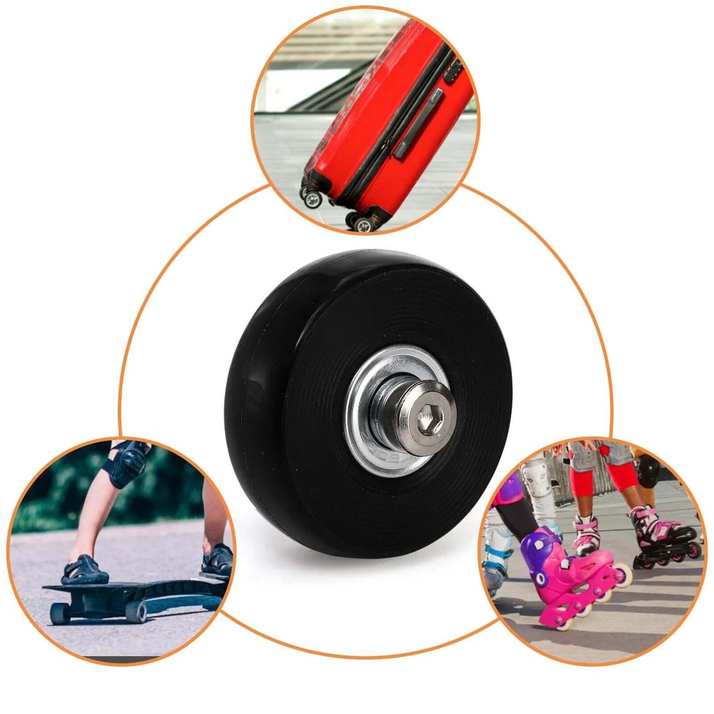 Set of 8 Luggage Suitcase Replacement Wheels, 50 x 18mm PU Caster Wheels Bearings Repair Kits, black wheel with bearings