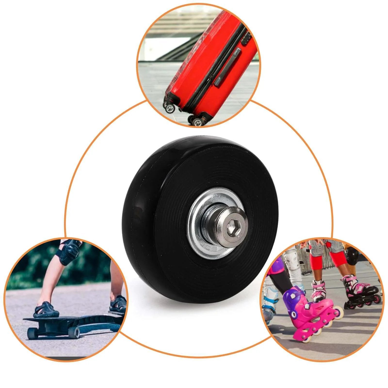 Set of 8 Luggage Suitcase Replacement Wheels, 50 x 18mm PU Caster Wheels Bearings Repair Kits, black wheel with bearings